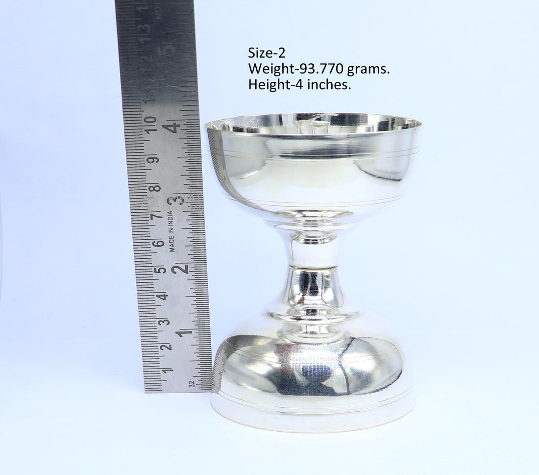 925 sterling silver handmade elegant oil lamp, silver home temple utensils, silver diya, deepak, silver utensil, silver puja article su1188 - TRIBAL ORNAMENTS