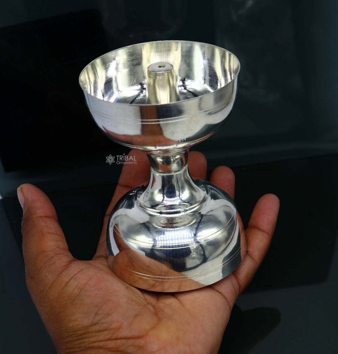 925 sterling silver handmade elegant oil lamp, silver home temple utensils, silver diya, deepak, silver utensil, silver puja article su1188 - TRIBAL ORNAMENTS