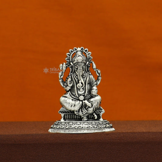 925 Sterling silver Divine lord idol Ganesha statue art, best puja figurine for home temple for wealth and prosperity art729 - TRIBAL ORNAMENTS