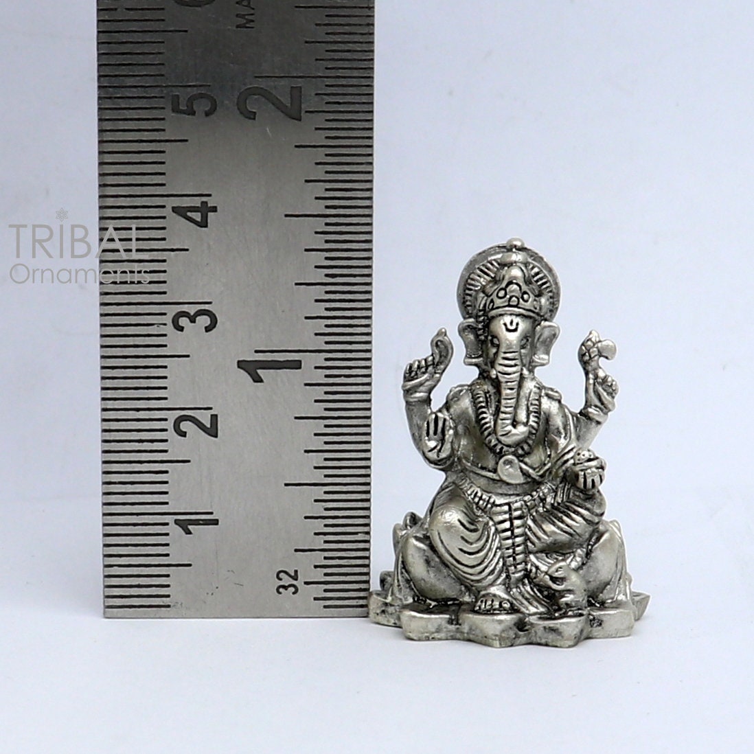 925 Sterling silver Divine lord idol Ganesha statue art, best puja figurine for home temple for wealth and prosperity art730 - TRIBAL ORNAMENTS