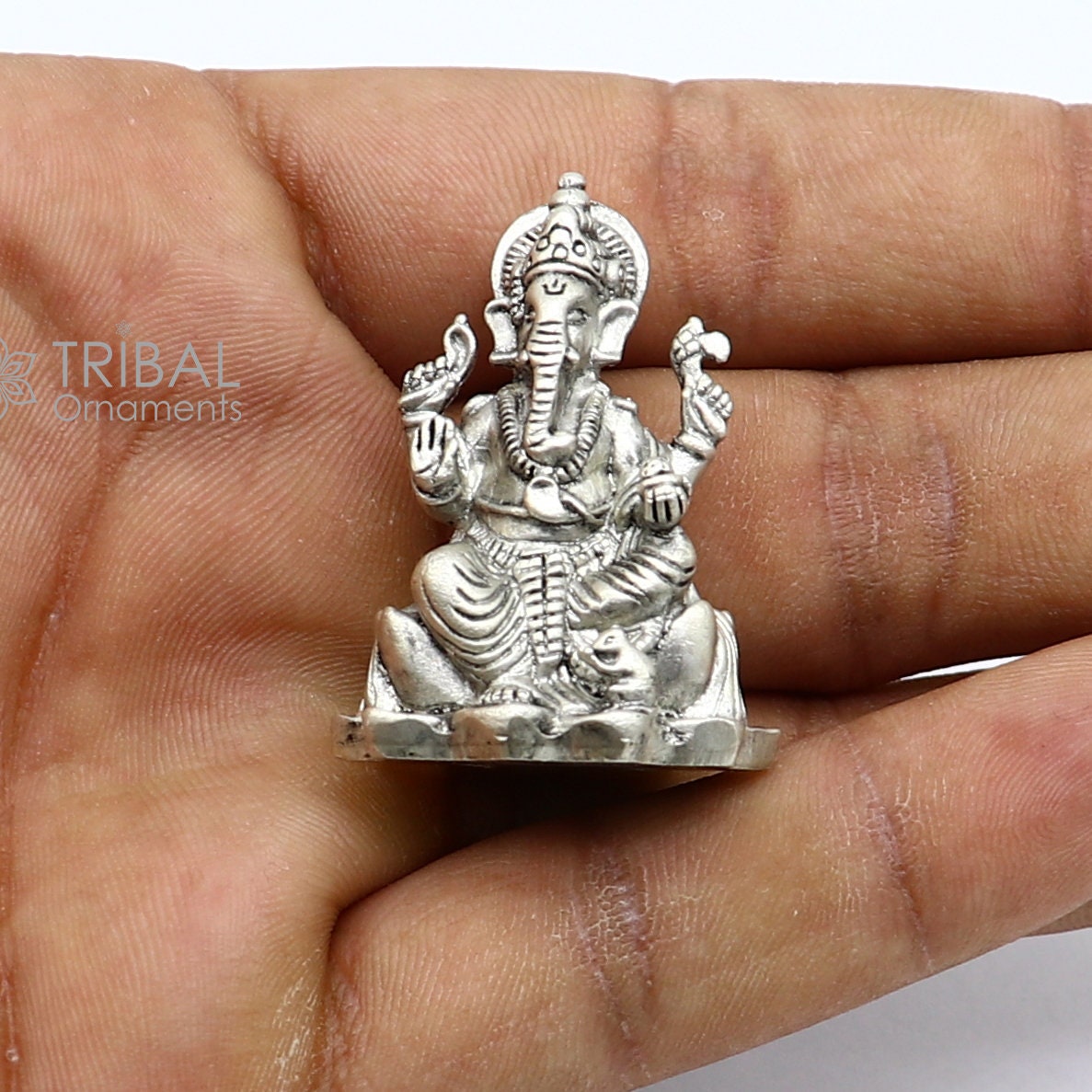 925 Sterling silver Divine lord idol Ganesha statue art, best puja figurine for home temple for wealth and prosperity art730 - TRIBAL ORNAMENTS