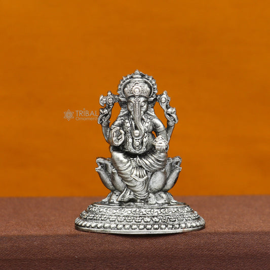 4.2CM 925 Sterling silver Divine lord idol Ganesha statue art, best puja figurine for home temple for wealth and prosperity art736 - TRIBAL ORNAMENTS