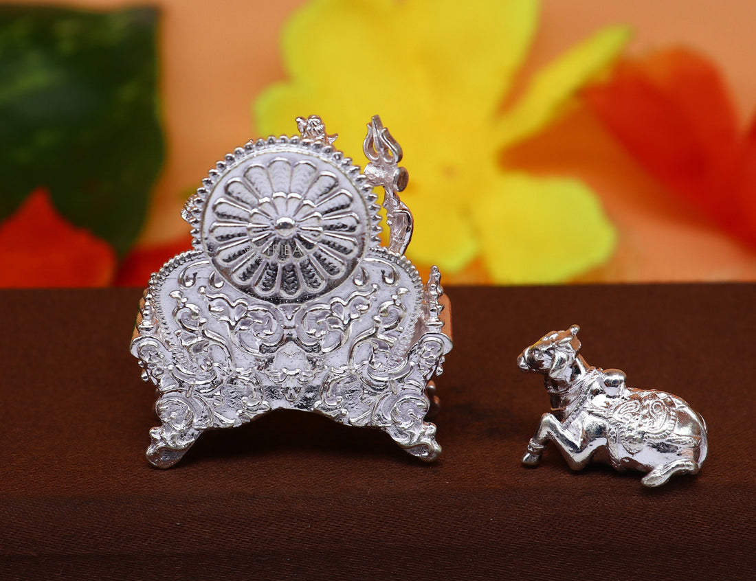 925 Sterling silver idols Lord Shiva and goddess Parwati maa and nandi divine statue figurine, puja articles best gift silver article art724 - TRIBAL ORNAMENTS