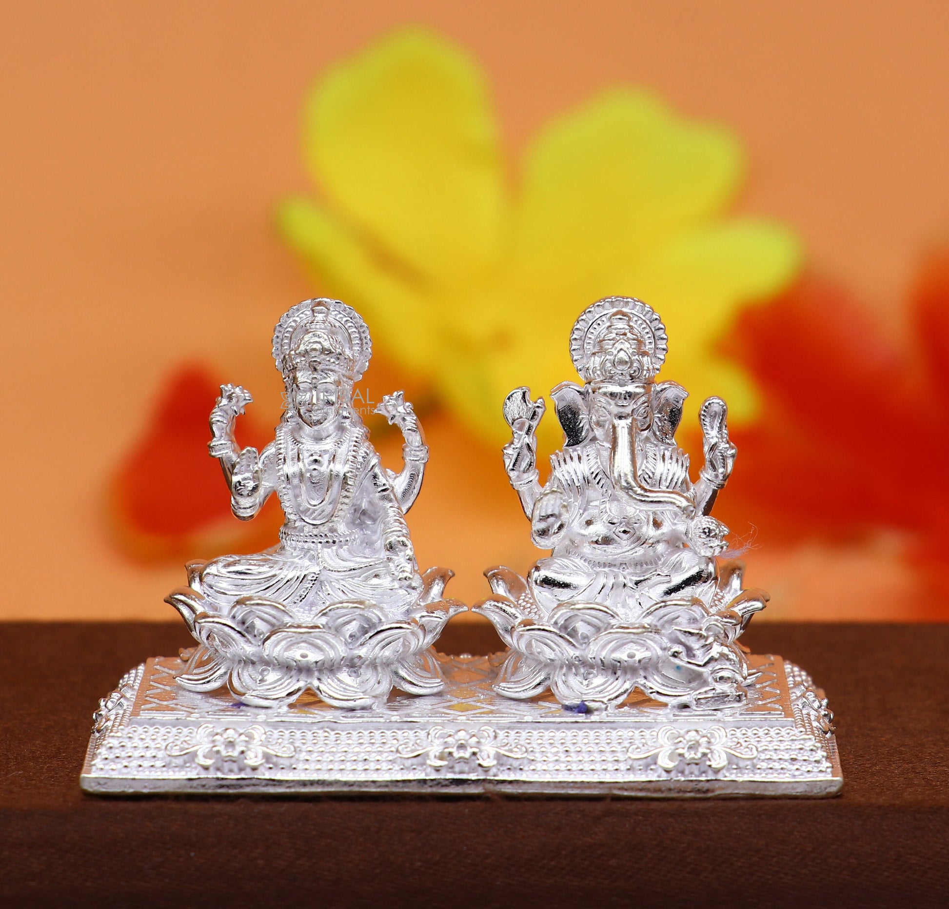 1.2" 925 Sterling silver Lakshmi and Ganesha statue, puja article figurine, Diwali puja brings joy, hope, and wealth to the owners art726 - TRIBAL ORNAMENTS