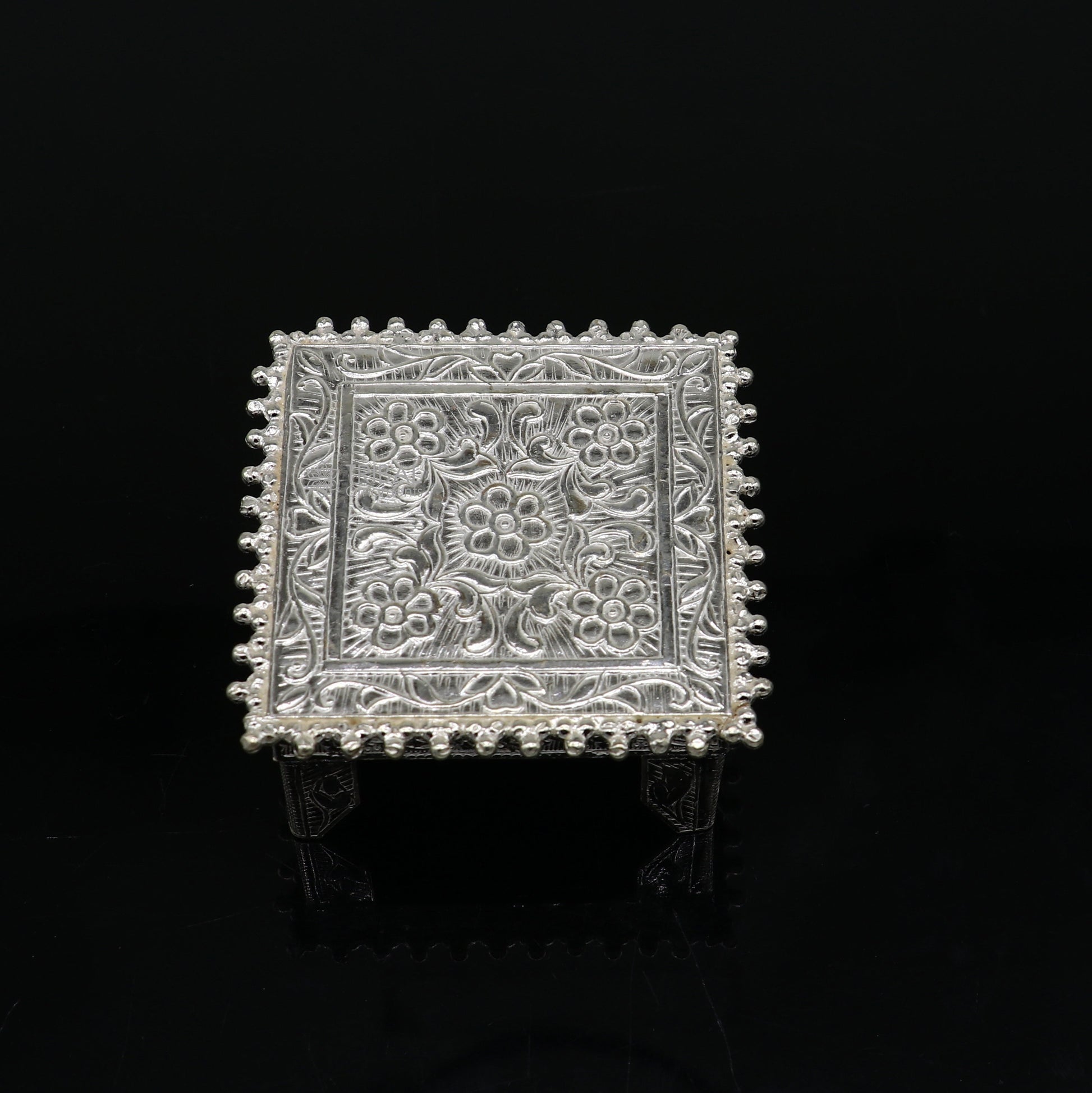 2" Vintage design Sterling silver handmade customize small square shape table/bazot/chouki, excellent home puja utensils temple art su1198 - TRIBAL ORNAMENTS