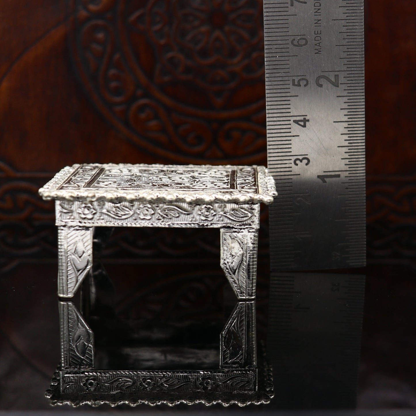 2" Vintage design Sterling silver handmade customize small square shape table/bazot/chouki, excellent home puja utensils temple art su1198 - TRIBAL ORNAMENTS