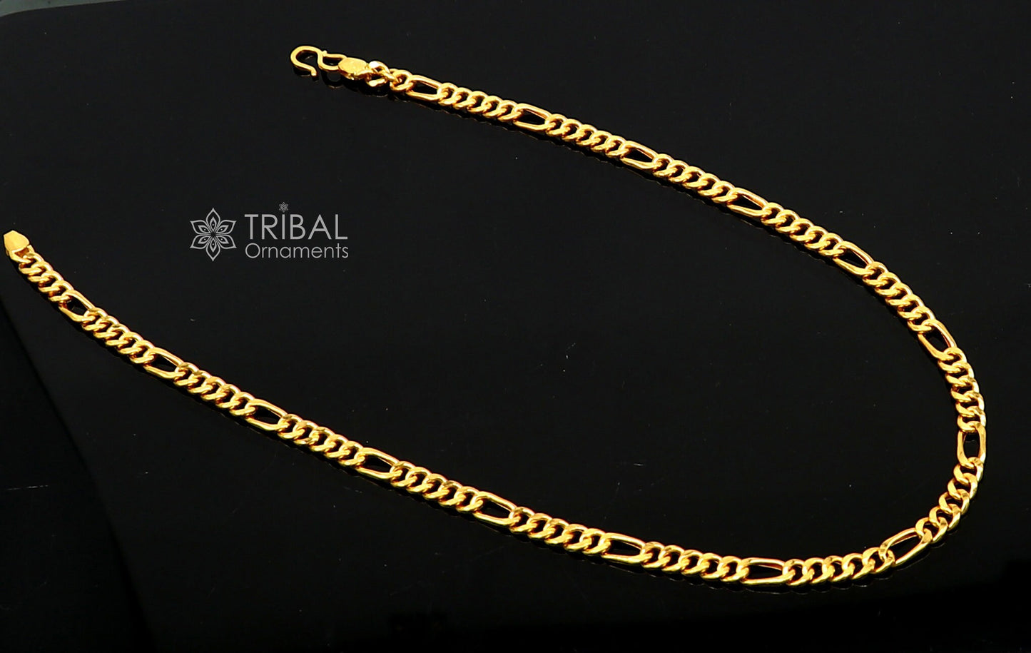 22kt yellow gold royal Handmade figaro  chain, fabulous customized men's chain, men's women's personalized gifting chain necklace gch590 - TRIBAL ORNAMENTS