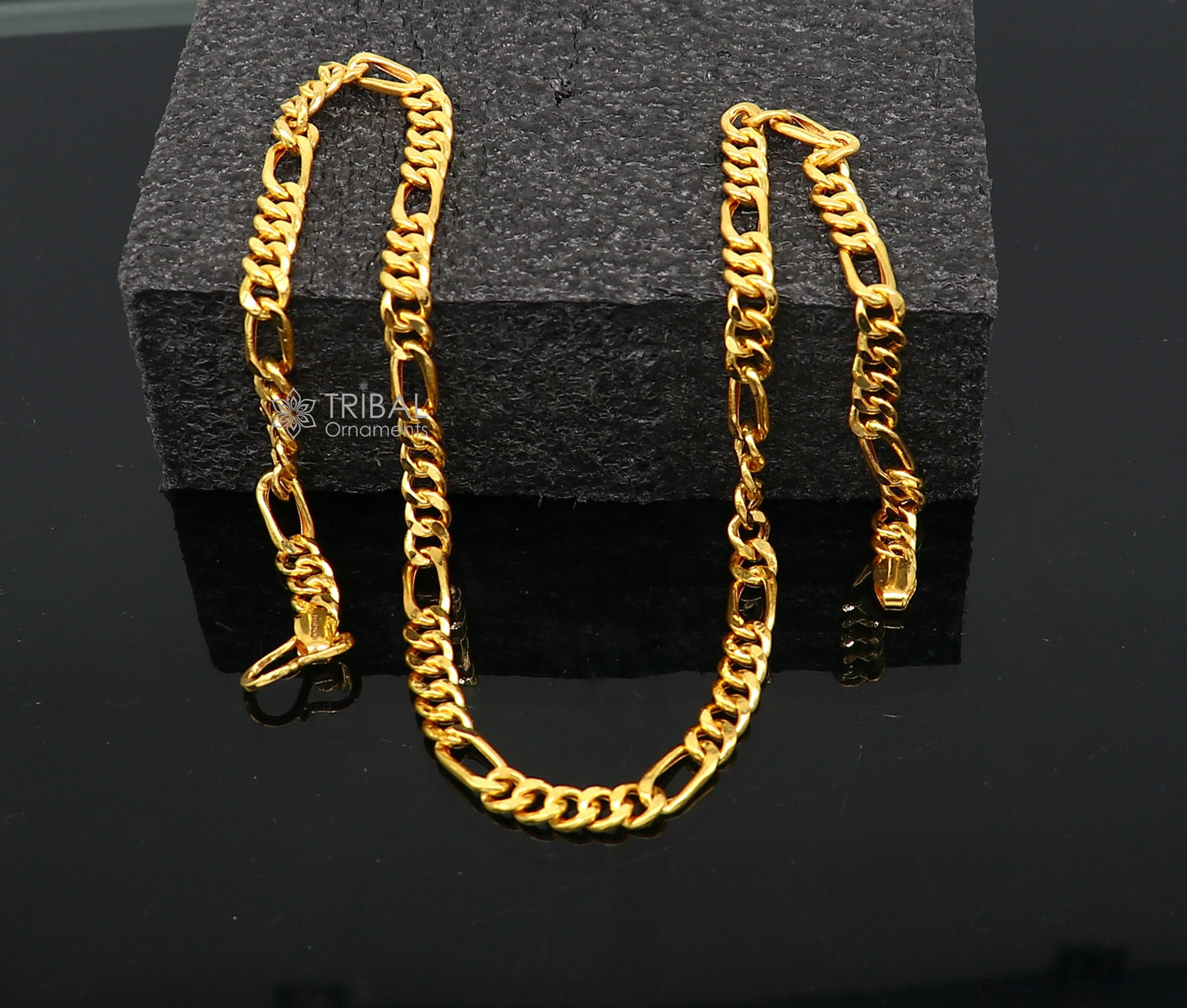 22kt yellow gold royal Handmade figaro  chain, fabulous customized men's chain, men's women's personalized gifting chain necklace gch590 - TRIBAL ORNAMENTS