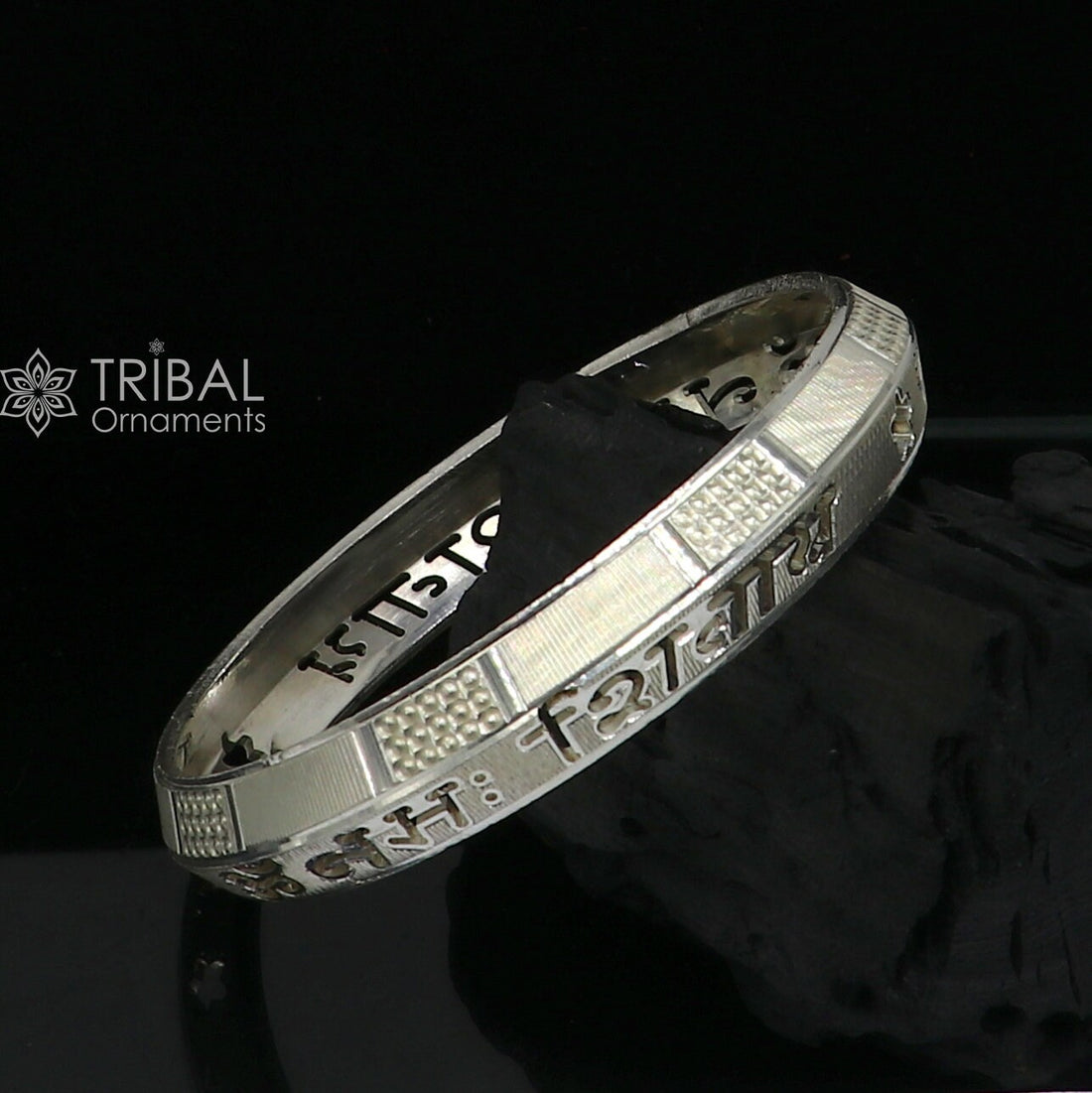 925 Sterling silver Handmade solid kada bracelet mantra bracelet "aum namah shivay " mens gifting divine kada from rajasthan india nsk780 - TRIBAL ORNAMENTS