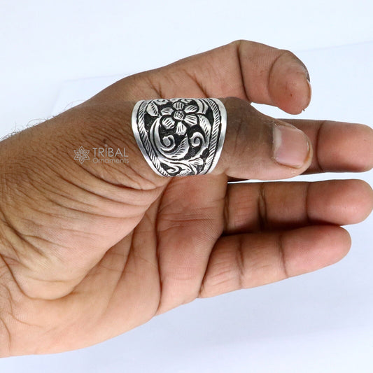 925 Sterling silver handmade gorgeous chitai work thumb/Finger rings band tribal temple ring adjustable band, for both girls and boy sr382 - TRIBAL ORNAMENTS