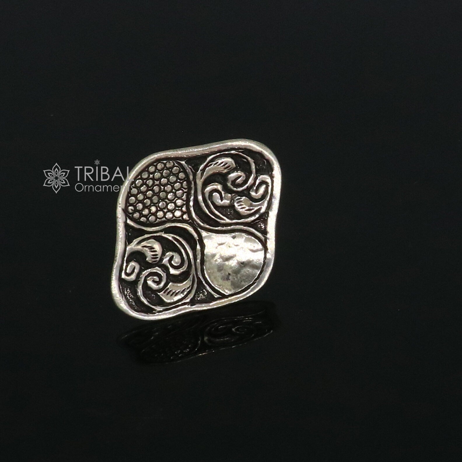 Indian Classical cultural flower design 925 sterling silver adjustable ring, best tribal ethnic jewelry Navratri jewelry sr390 - TRIBAL ORNAMENTS
