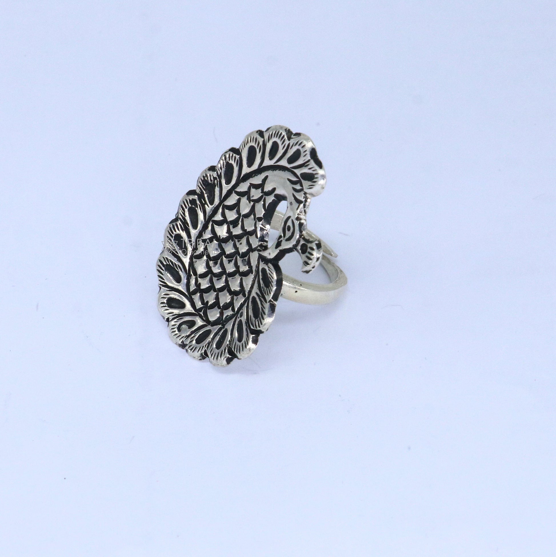 Peacock design Indian Classical cultural 925 sterling silver adjustable ring, best tribal ethnic jewelry Navratri jewelry sr395 - TRIBAL ORNAMENTS