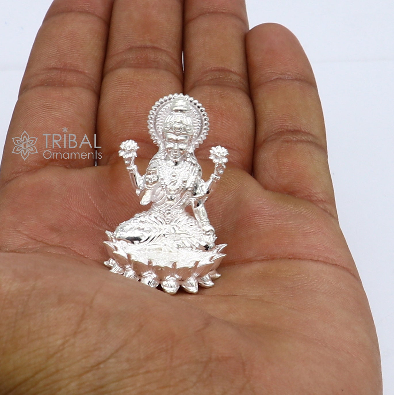1.5" 925 Sterling silver Lakshmi and Ganesha statue, puja article figurine, Diwali puja brings joy, hope, and wealth to the owners art746 - TRIBAL ORNAMENTS