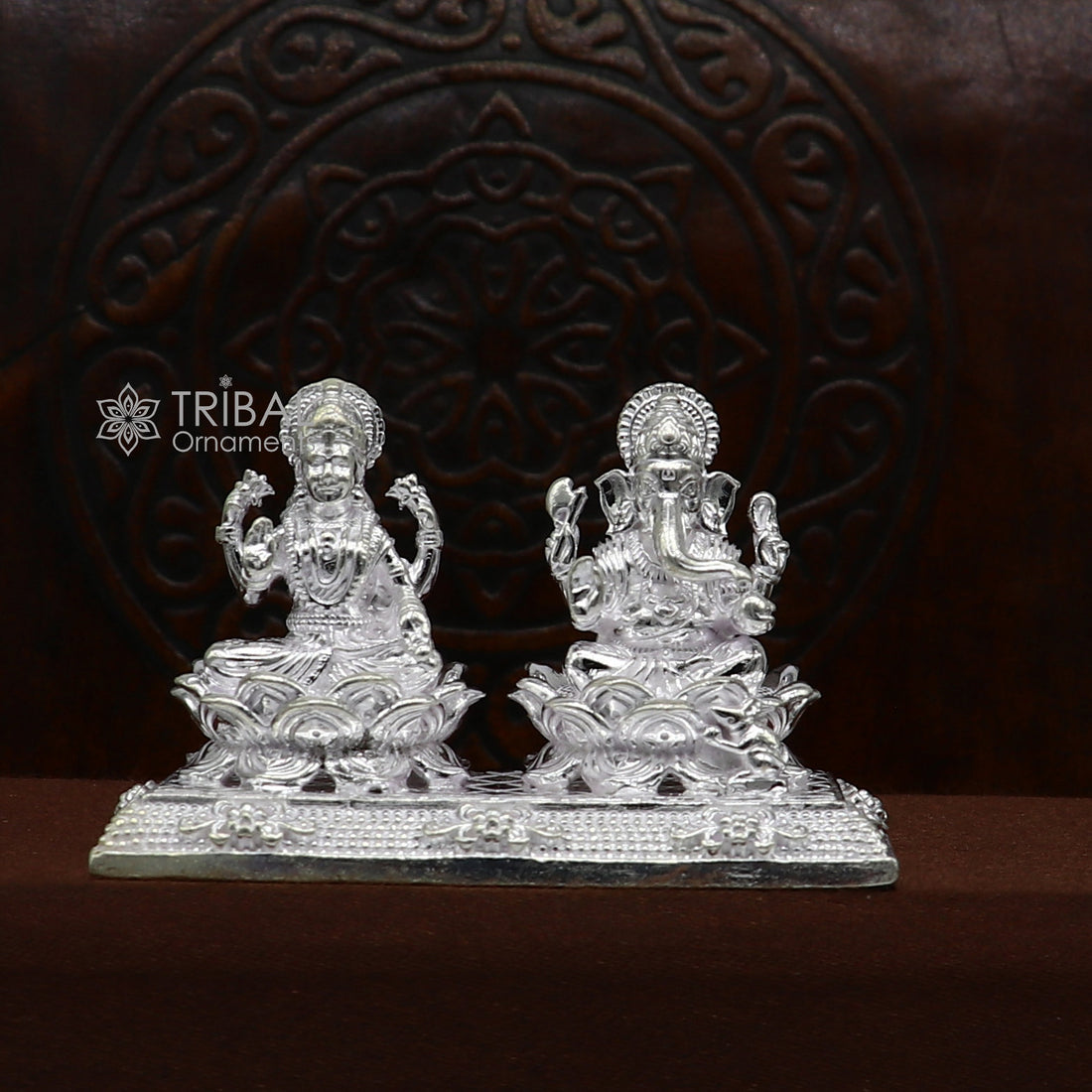 1.3" 925 Sterling silver Lakshmi and Ganesha statue, puja article figurine, Diwali puja brings joy, hope, and wealth to the owners art747 - TRIBAL ORNAMENTS