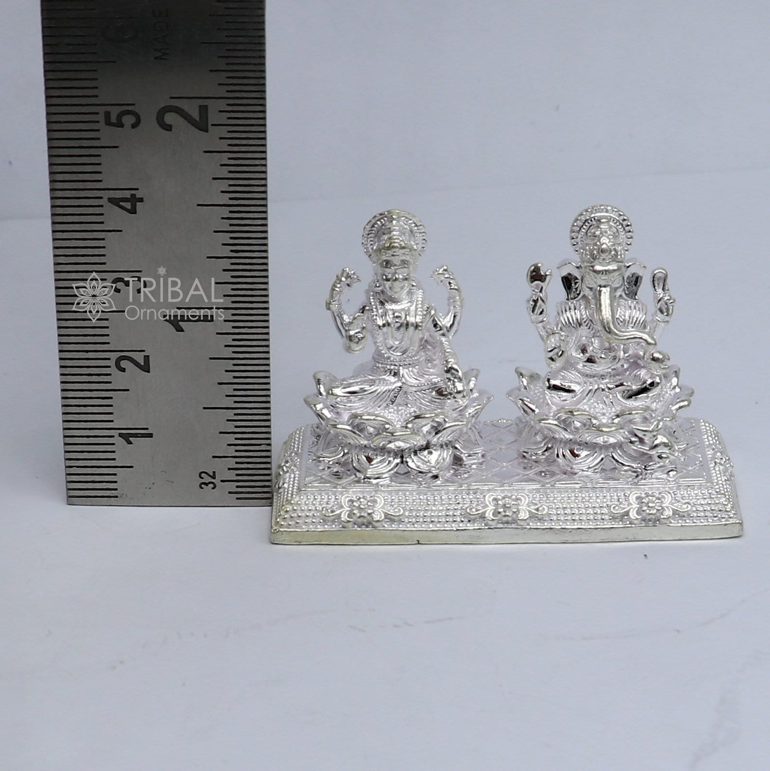 1.3" 925 Sterling silver Lakshmi and Ganesha statue, puja article figurine, Diwali puja brings joy, hope, and wealth to the owners art747 - TRIBAL ORNAMENTS