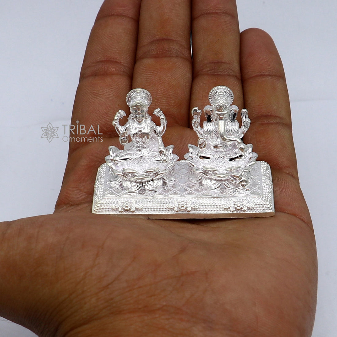 1.3" 925 Sterling silver Lakshmi and Ganesha statue, puja article figurine, Diwali puja brings joy, hope, and wealth to the owners art747 - TRIBAL ORNAMENTS