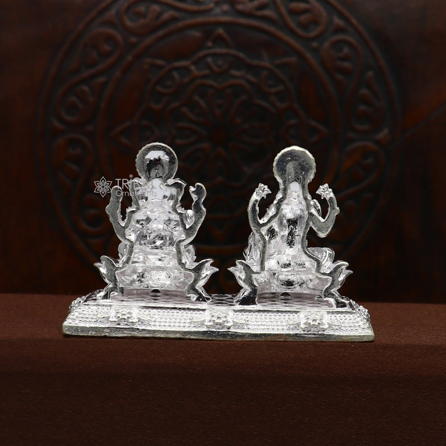 1.3" 925 Sterling silver Lakshmi and Ganesha statue, puja article figurine, Diwali puja brings joy, hope, and wealth to the owners art747 - TRIBAL ORNAMENTS