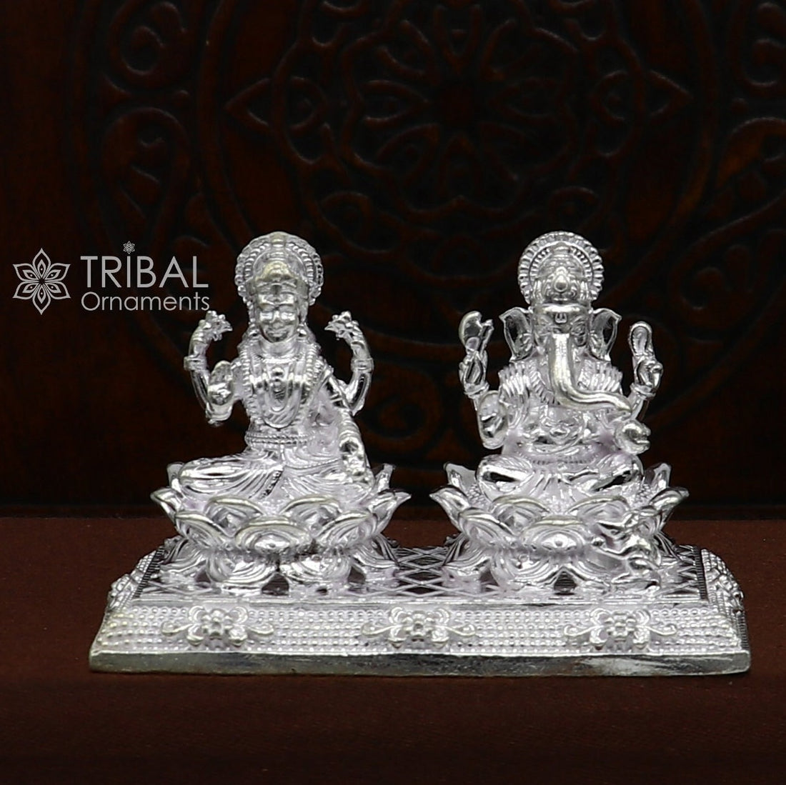 1.3" 925 Sterling silver Lakshmi and Ganesha statue, puja article figurine, Diwali puja brings joy, hope, and wealth to the owners art747 - TRIBAL ORNAMENTS