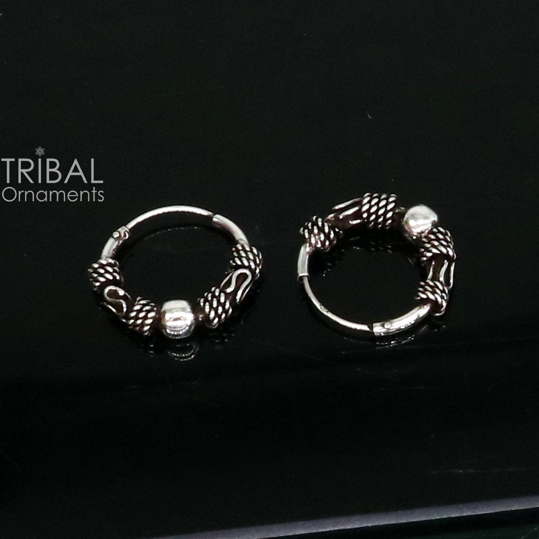 Traditional design stylish 925 sterling silver handmade hoops earrings bali ,pretty gifting bali tribal jewelry india s1212 - TRIBAL ORNAMENTS