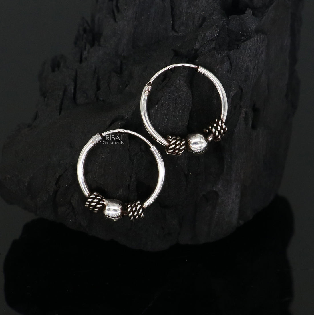 Traditional classical design stylish 925 sterling silver handmade hoops earrings bali ,pretty gifting bali tribal jewelry india s1214 - TRIBAL ORNAMENTS