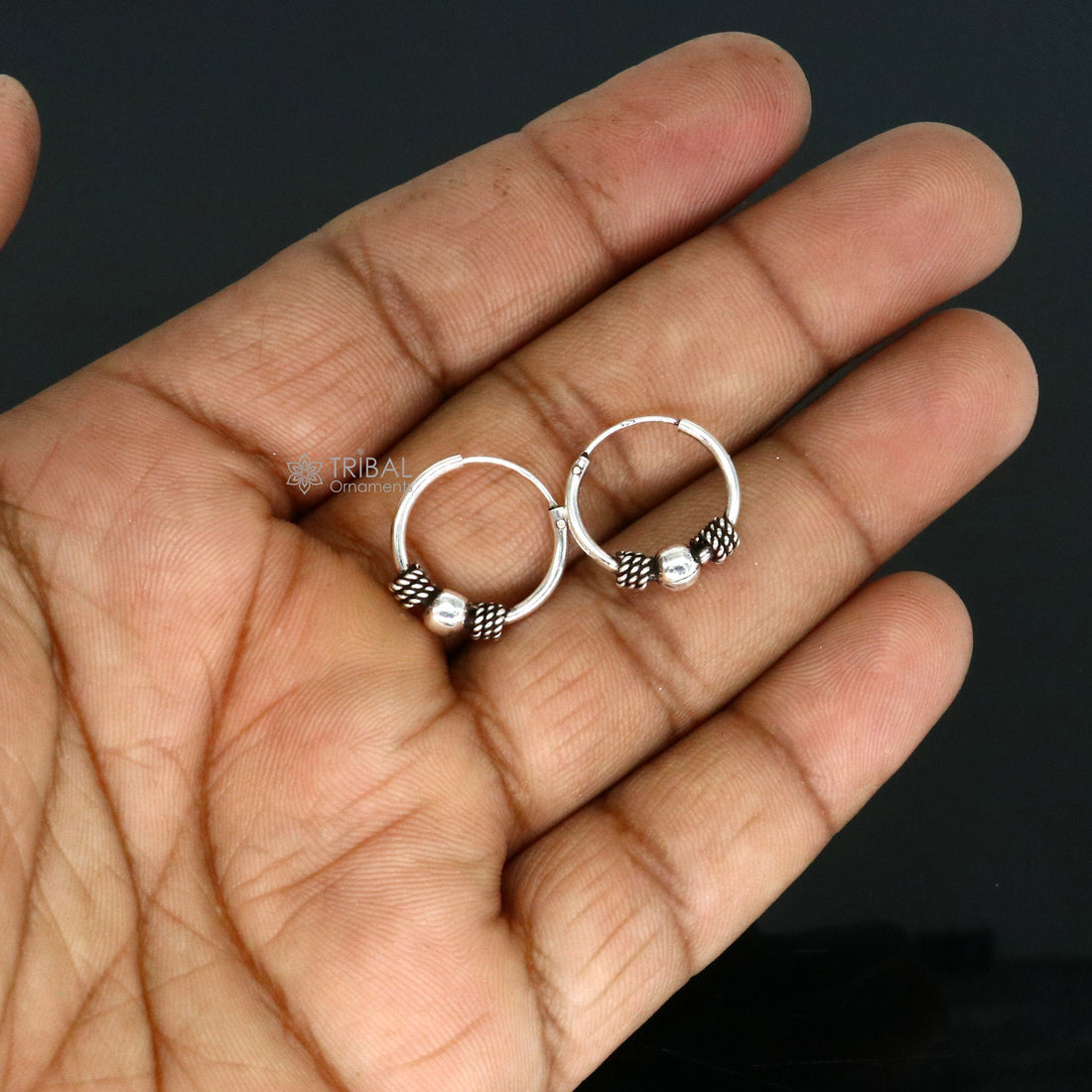 Traditional classical design stylish 925 sterling silver handmade hoops earrings bali ,pretty gifting bali tribal jewelry india s1214 - TRIBAL ORNAMENTS