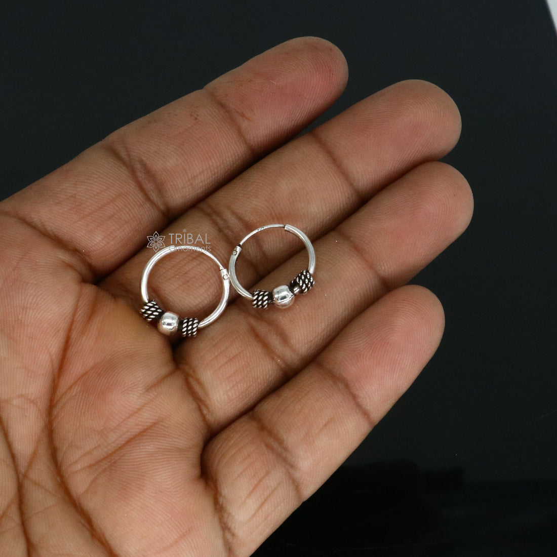 Traditional classical design stylish 925 sterling silver handmade hoops earrings bali ,pretty gifting bali tribal jewelry india s1214 - TRIBAL ORNAMENTS