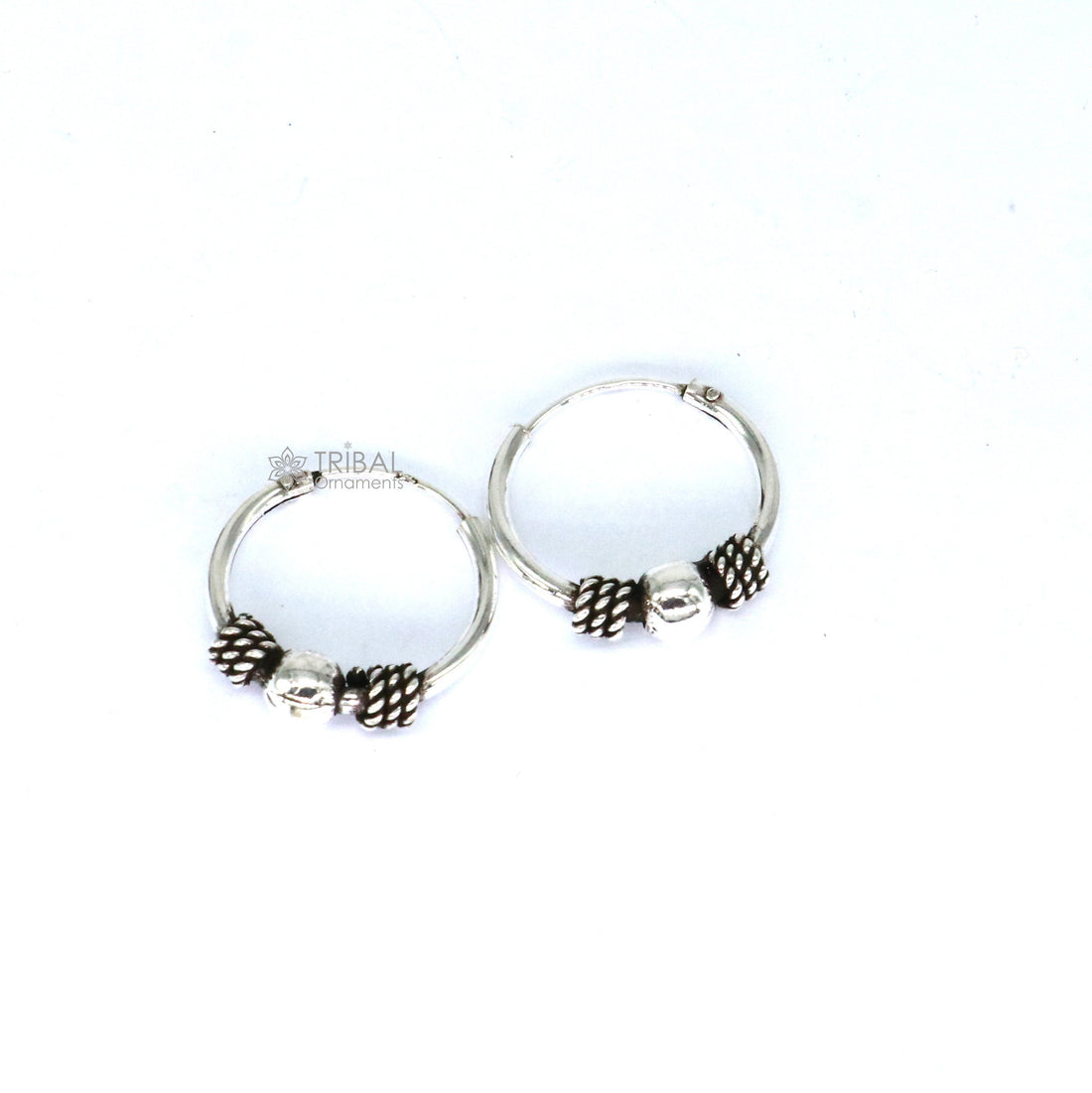 Traditional classical design stylish 925 sterling silver handmade hoops earrings bali ,pretty gifting bali tribal jewelry india s1214 - TRIBAL ORNAMENTS