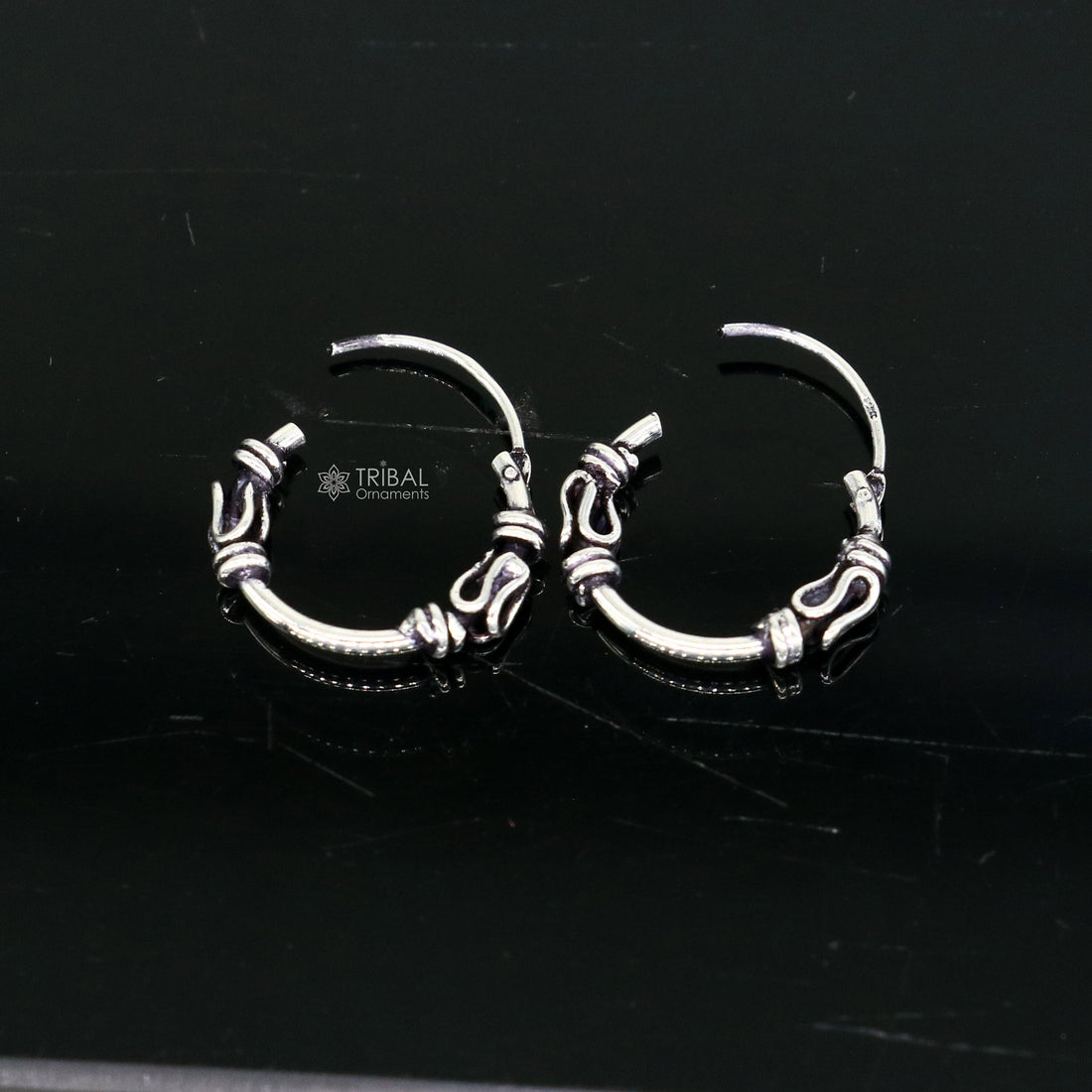 Unique Cultural new fancy stylish small  925 sterling silver handmade hoops earrings bali ,pretty gifting bali tribal jewelry india s1218 - TRIBAL ORNAMENTS