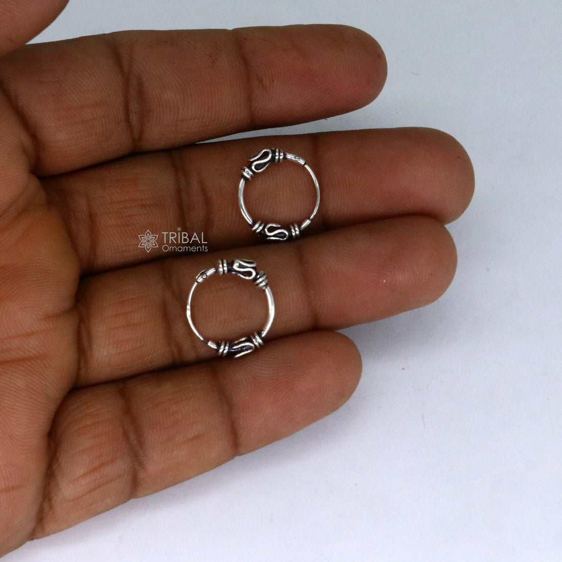 Unique Cultural new fancy stylish small  925 sterling silver handmade hoops earrings bali ,pretty gifting bali tribal jewelry india s1218 - TRIBAL ORNAMENTS