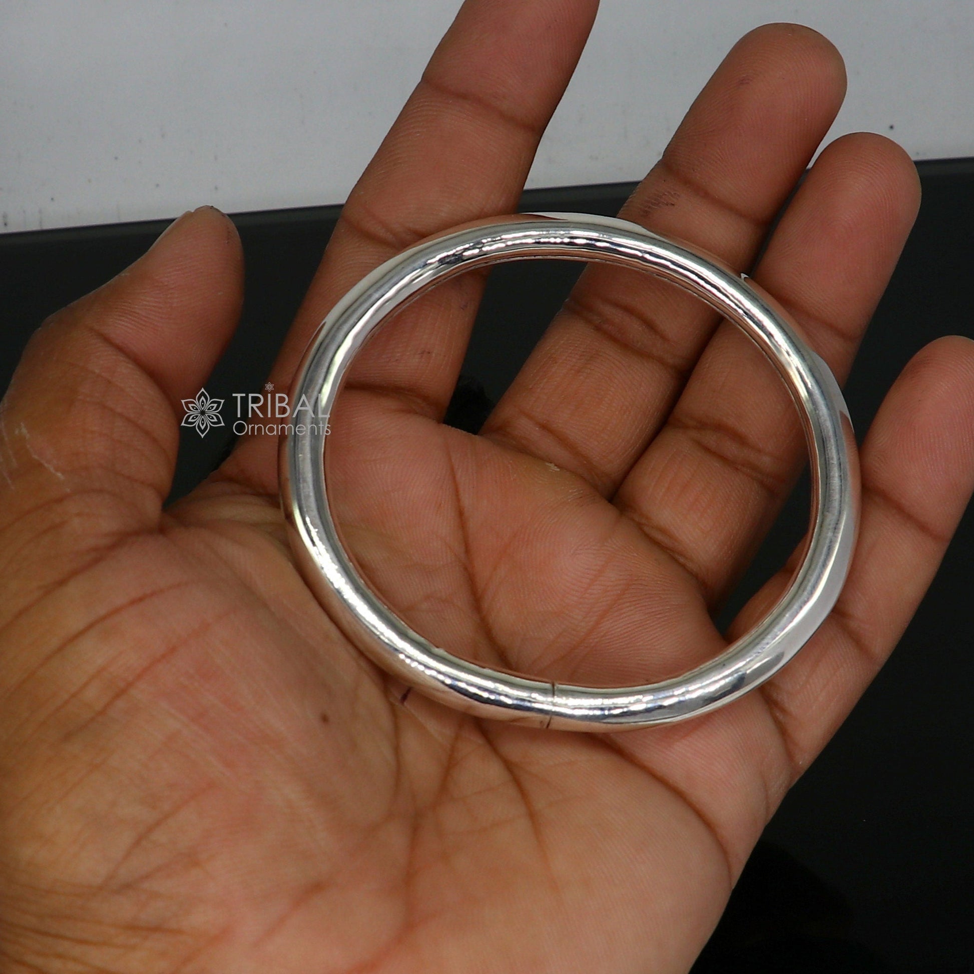 925 sterling silver plain shiny bright bangle bracelet kada, excellent handmade gifting stylish fancy bangle men's or girls nsk783 - TRIBAL ORNAMENTS