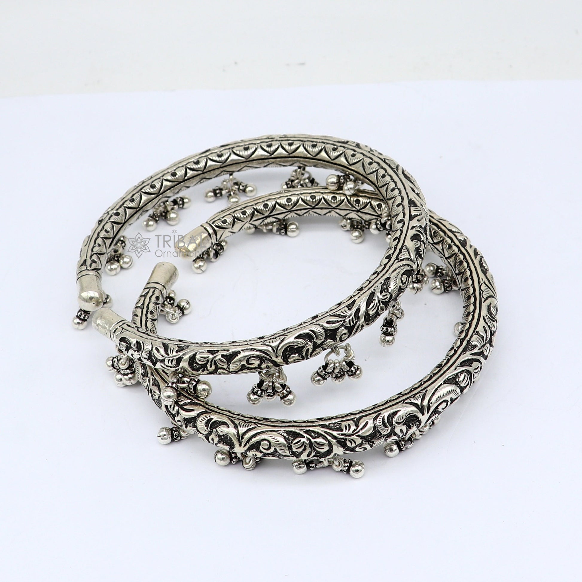 925 pure silver Vintage antique design handmade gorgeous chitai work oxidized foot kada ankle bracelet tribal ethnic silver jewelry nsfk109 - TRIBAL ORNAMENTS