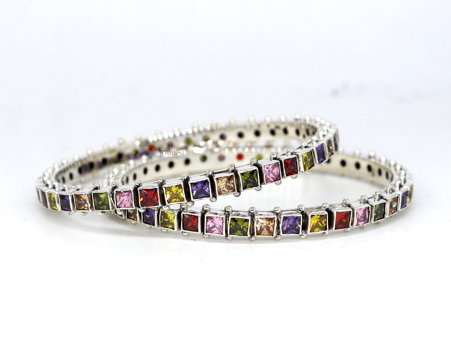 925 sterling silver multicolor square shape stone wedding anniversary gifting functional bangle bracelet  vintage tribal jewelry nba406 - TRIBAL ORNAMENTS