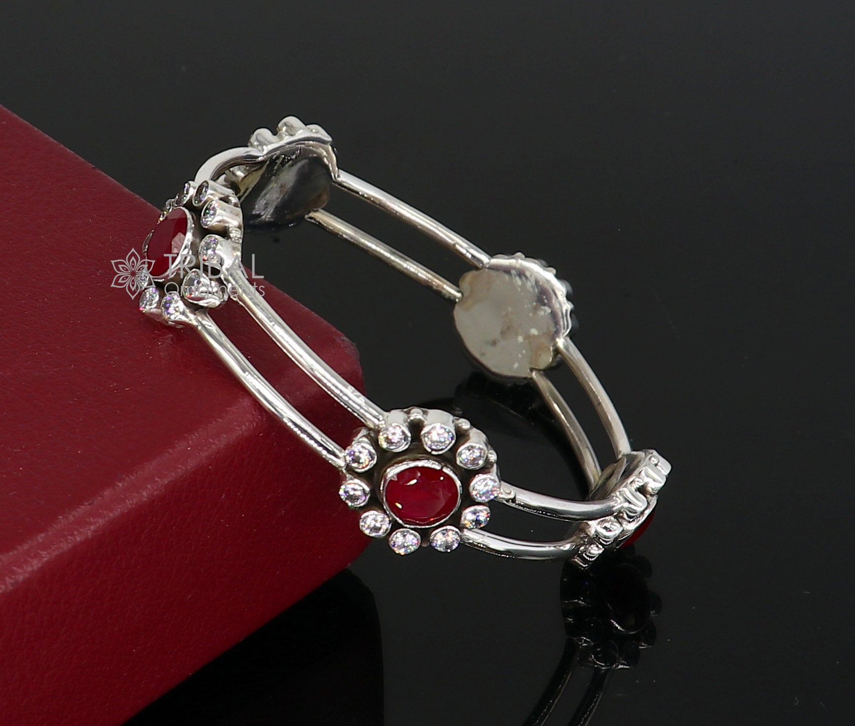 Victorian Style Sterling Silver Bangle hotsell Bracelet with Red Stones