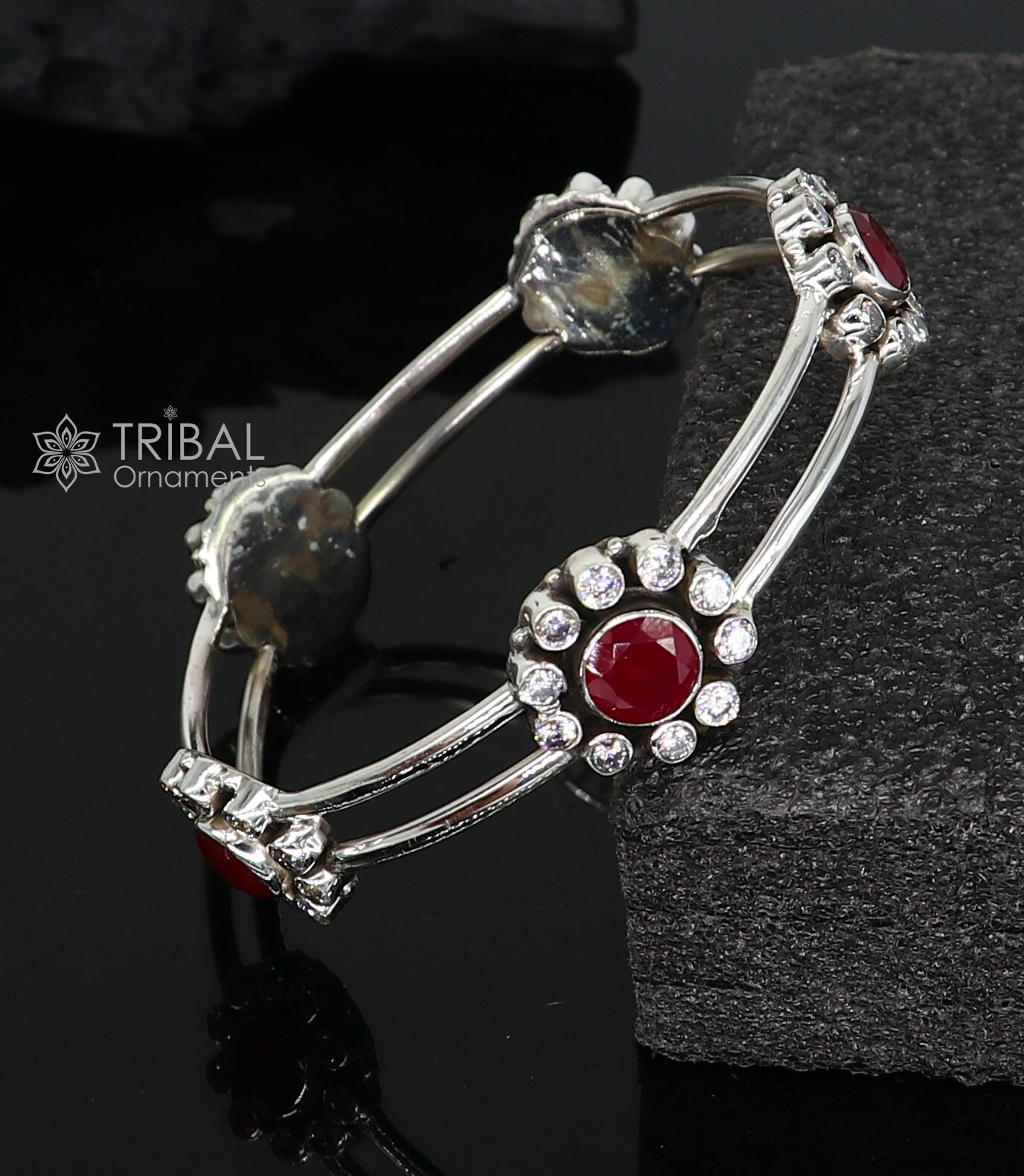 925 sterling silver handmade fabulous red cut stone bangle bracelet customized girl's women's beautiful stylish fancy jewelry nba410 - TRIBAL ORNAMENTS