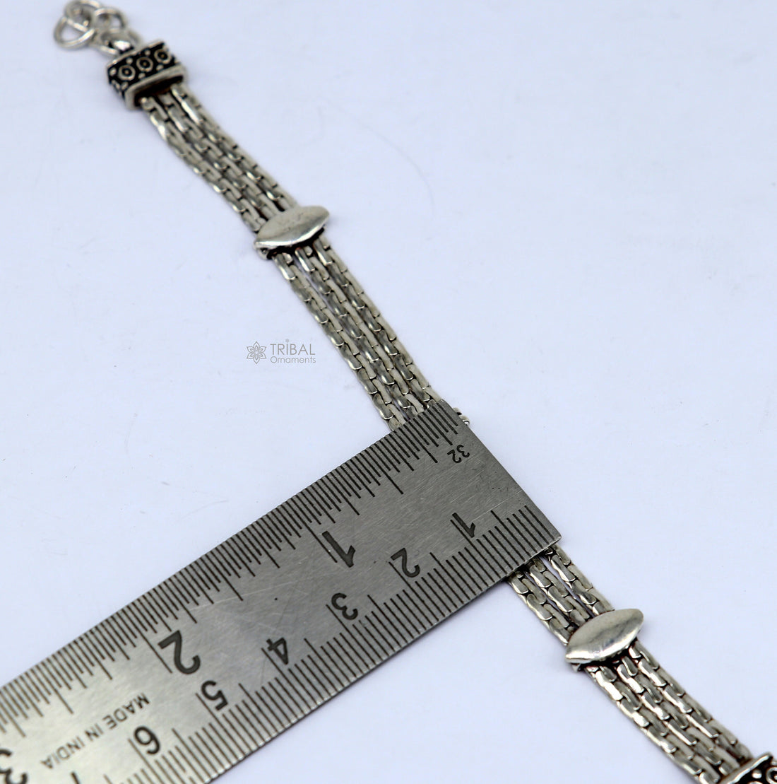 Vintage designer 925 sterling silver handmade 3 line chain 8 inches customized bracelet, Amazing oxidized personalized gift sbr697 - TRIBAL ORNAMENTS