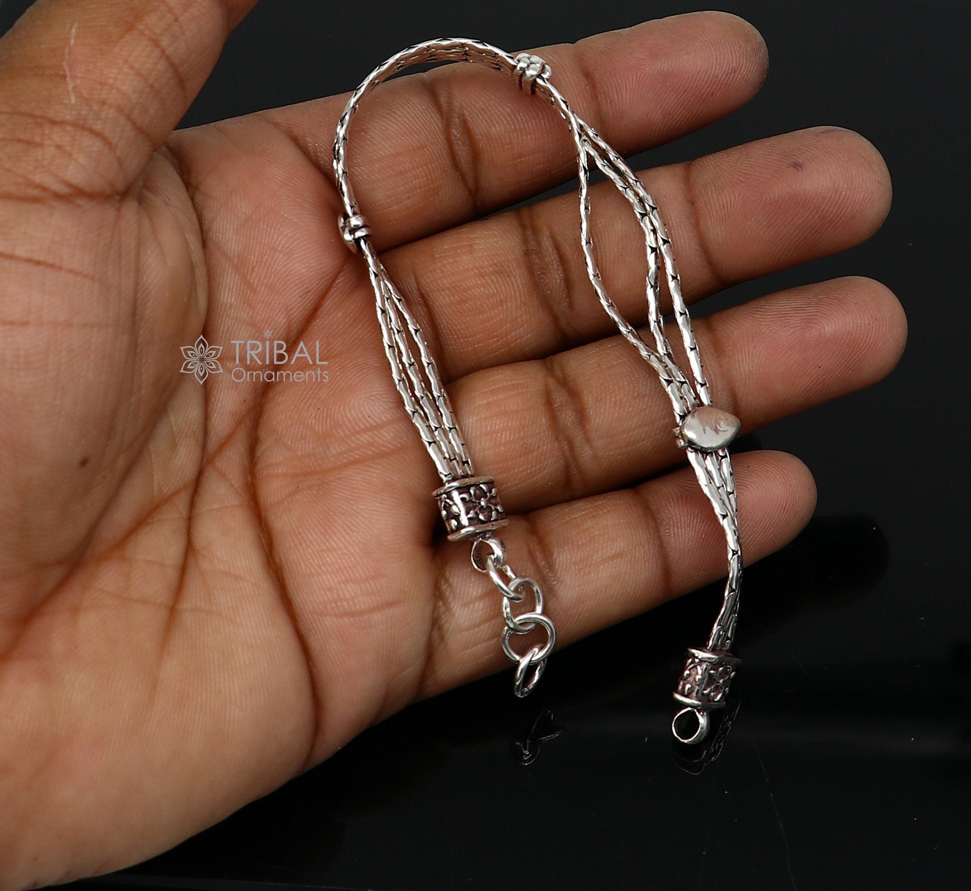 Vintage designer 925 sterling silver handmade 3 line chain 8.5 inches customized bracelet, Amazing oxidized personalized gift sbr698 - TRIBAL ORNAMENTS