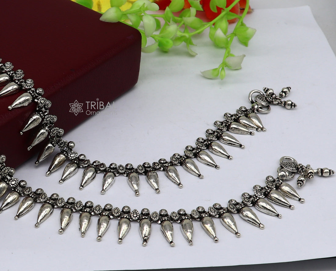 925 sterling silver dangling bells charm ankle bracelet, attractive bells anklets, foot bracelet trendy anklets for garba dance ank595 - TRIBAL ORNAMENTS