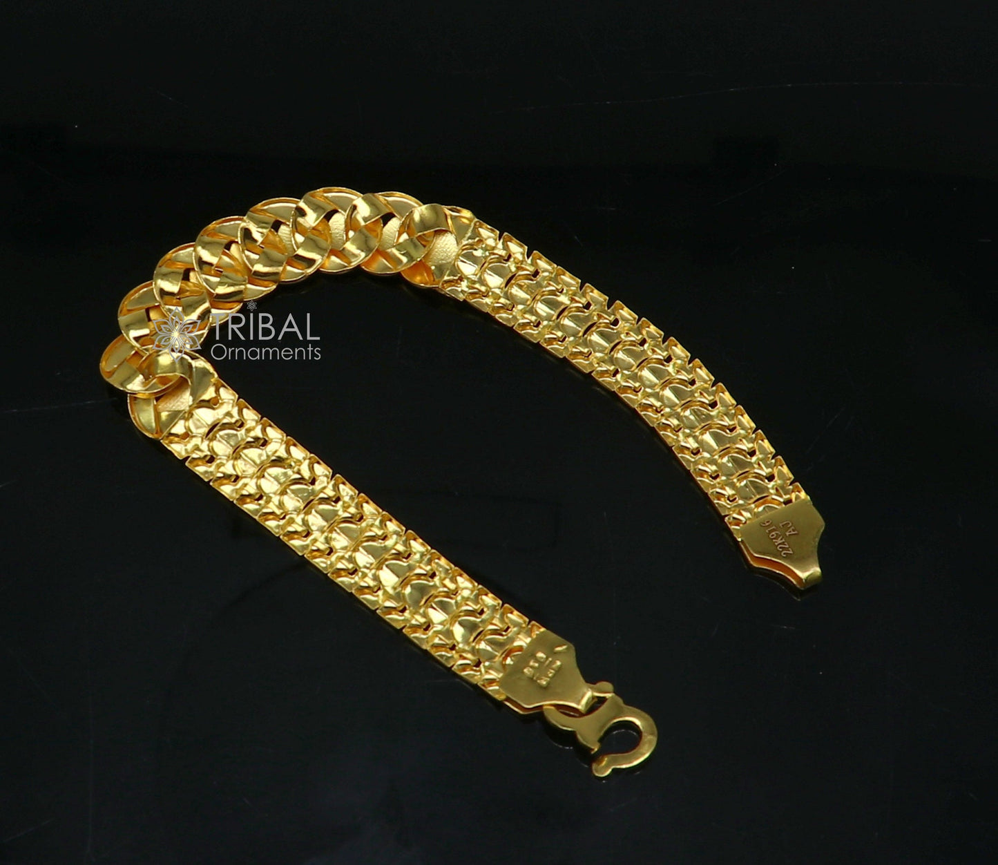 22 kt yellow gold handmade customized unique Fancy design stylish bracelet, best men's gifting for wedding functional jewelry gbr80 - TRIBAL ORNAMENTS