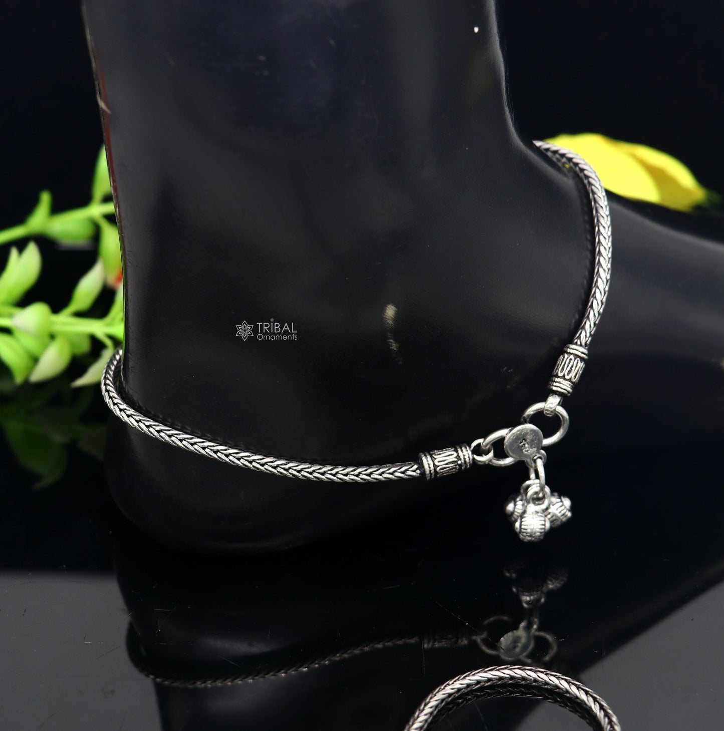 10.5" 925 solid silver handmade 2.5mm wheat chain ankle bracelet, vintage style charm anklets, tribal belly dance jewelry ank587 - TRIBAL ORNAMENTS