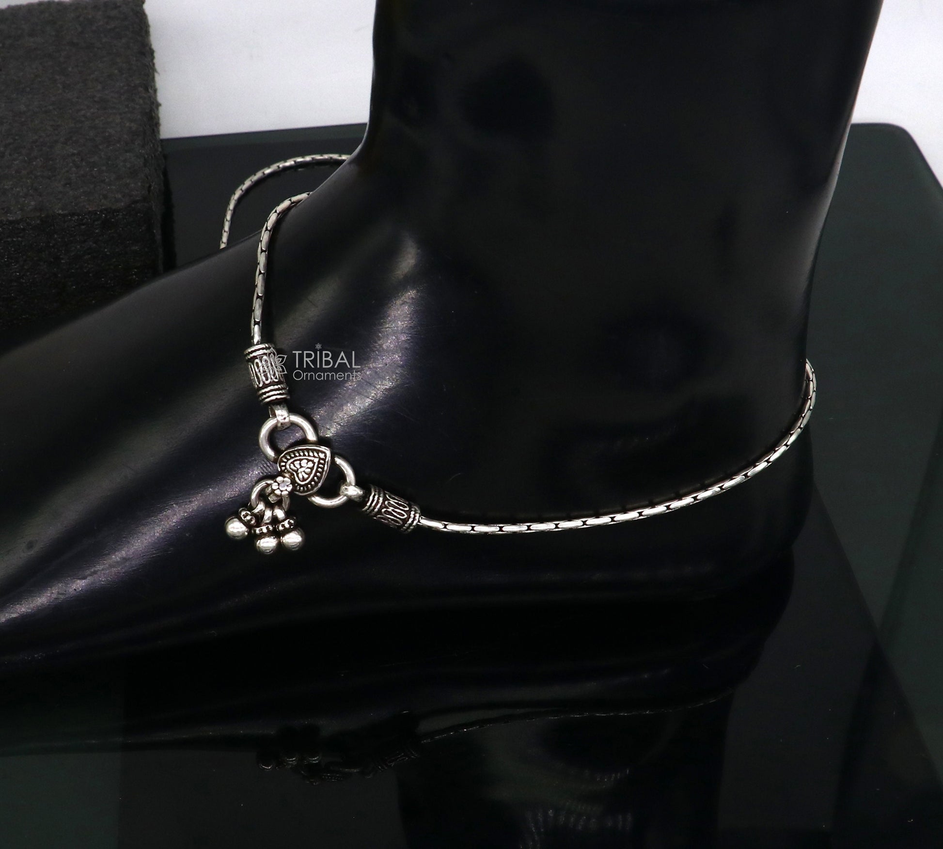10.5" Vintage style plain chain anklet 925 sterling silver ankle bracelet, silver feet bracelet amazing belly dance jewelry ank592 - TRIBAL ORNAMENTS