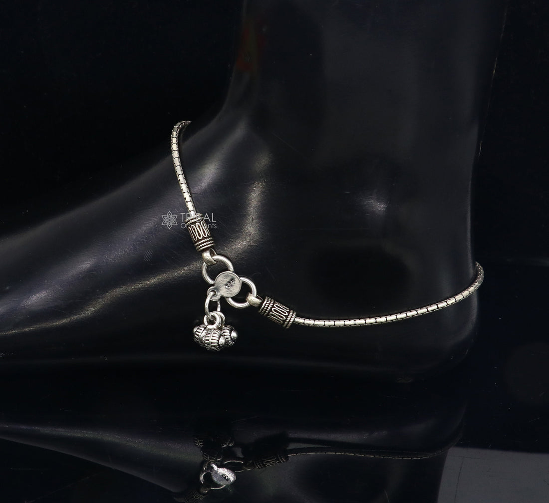 10.5" Vintage style plain chain anklet 925 sterling silver ankle bracelet, silver feet bracelet amazing belly dance jewelry ank593 - TRIBAL ORNAMENTS