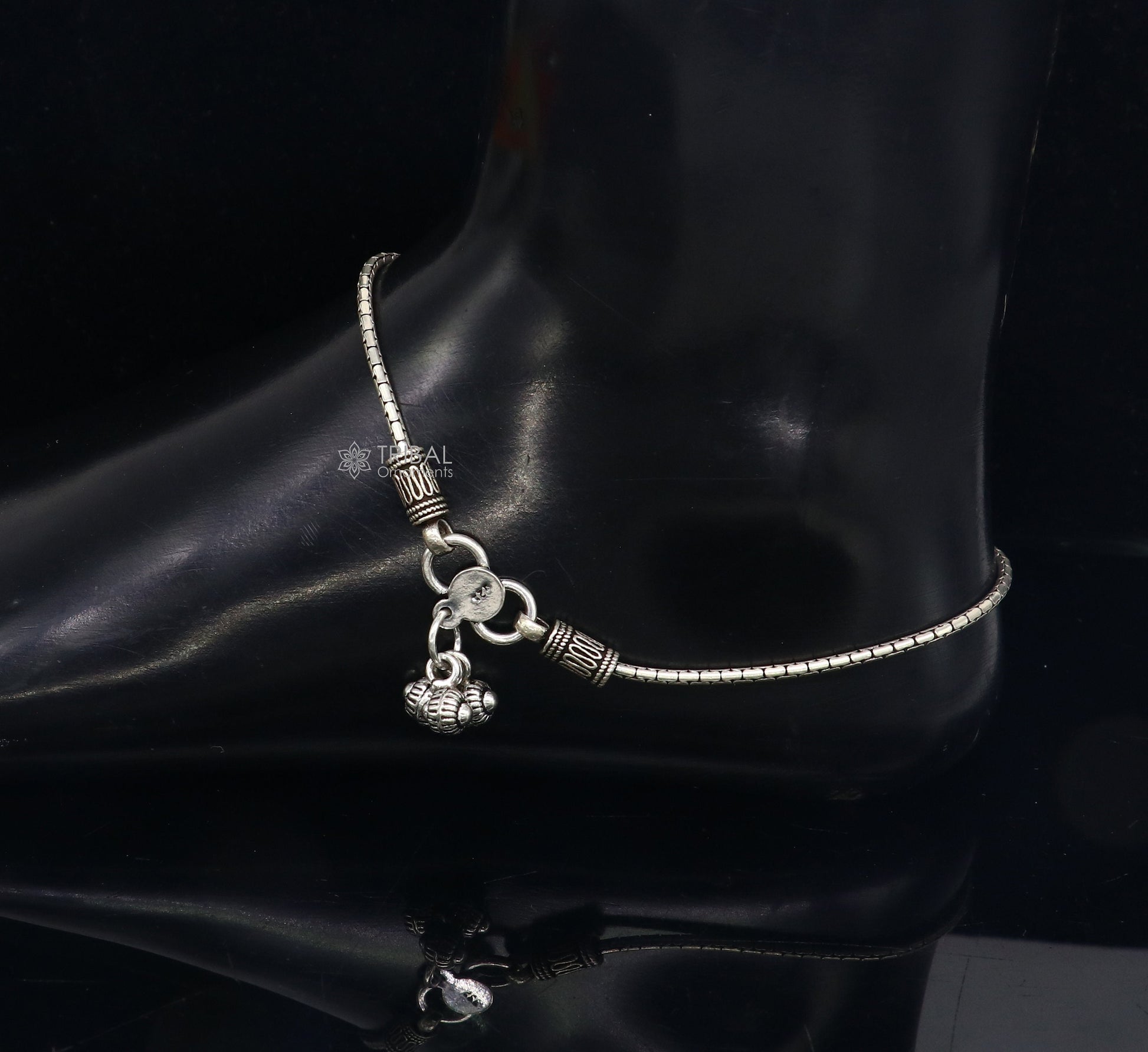 10.5" Vintage style plain chain anklet 925 sterling silver ankle bracelet, silver feet bracelet amazing belly dance jewelry ank593 - TRIBAL ORNAMENTS