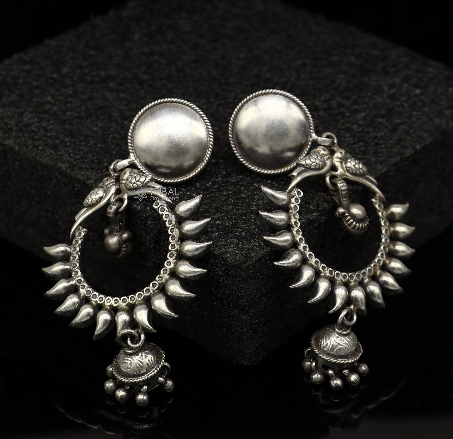 Cultural silver earrings, fashionable and versatile floral silver dangles an intricate ethnic pattern made by 925 sterling silver s1231 - TRIBAL ORNAMENTS