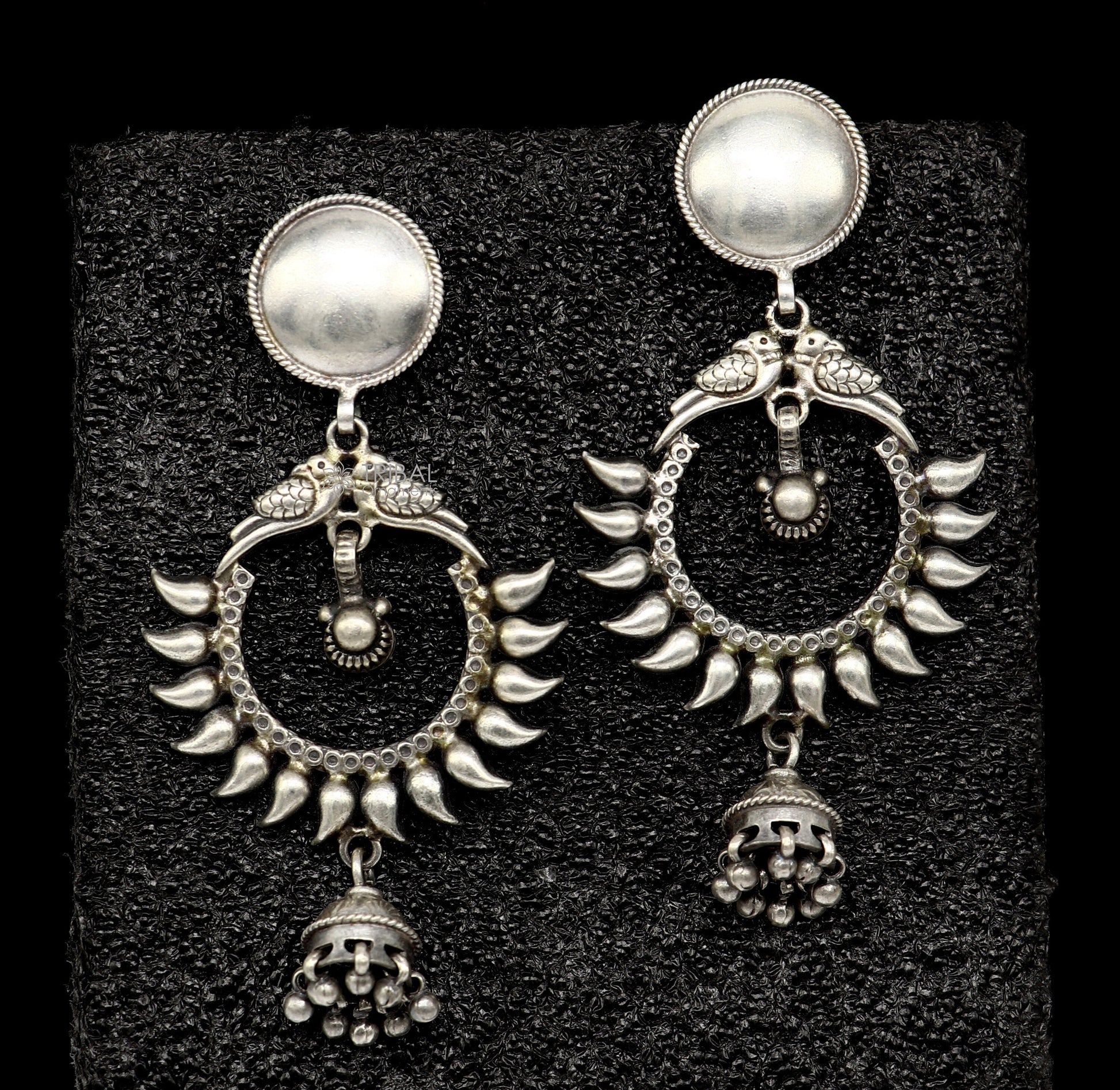 Cultural silver earrings, fashionable and versatile floral silver dangles an intricate ethnic pattern made by 925 sterling silver s1231 - TRIBAL ORNAMENTS