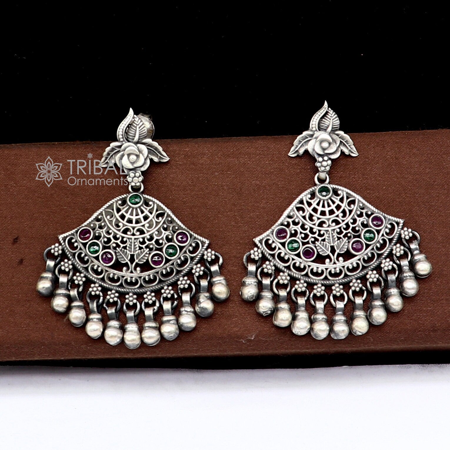 Buy Oxidised Tribal Bangle With Green Stones - Shop From The Latest  Collection Of Indian Earrings and