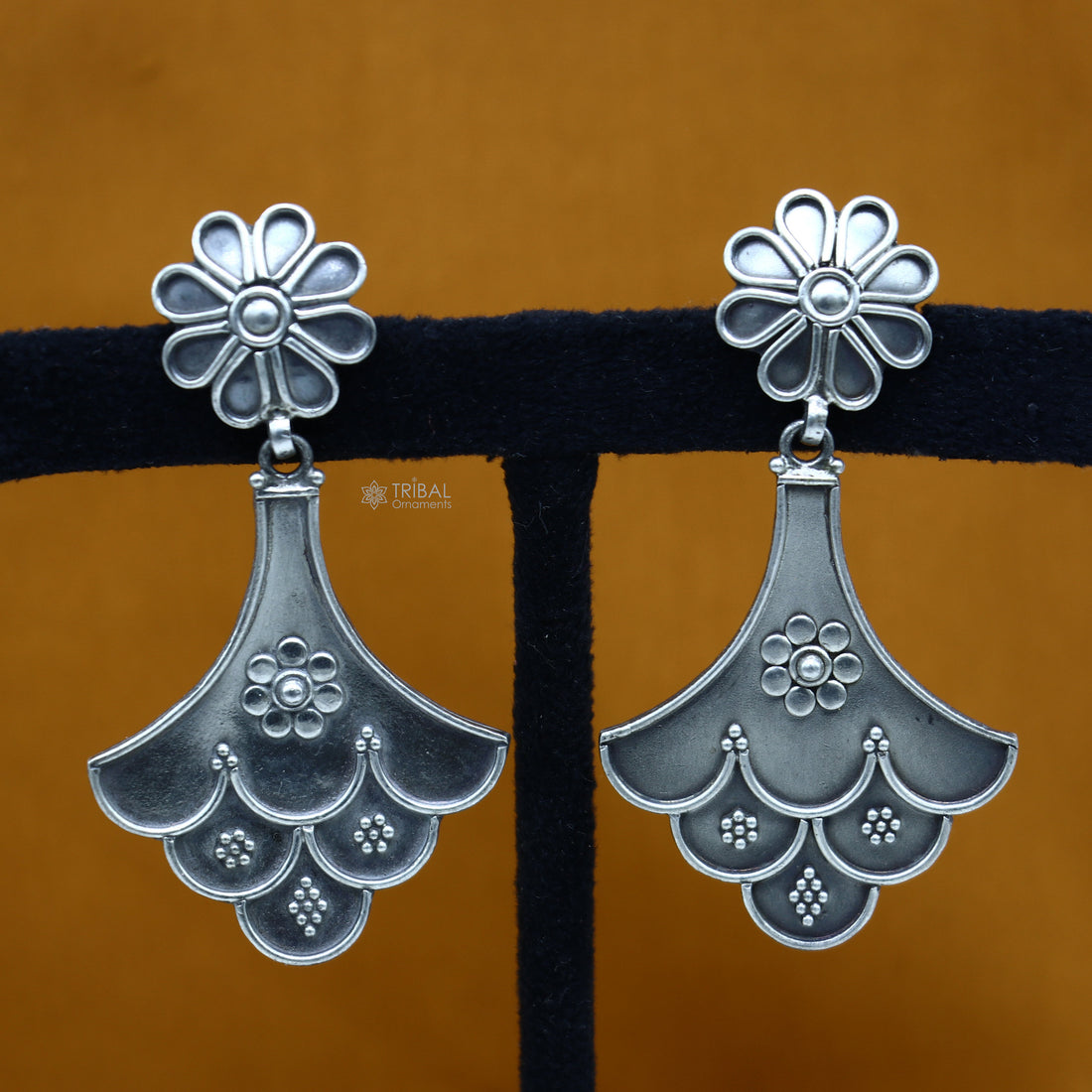 925 Sterling silver handmade traditional cultural design drop dangler fancy earrings, best party functional Navratri jewelry s1237 - TRIBAL ORNAMENTS