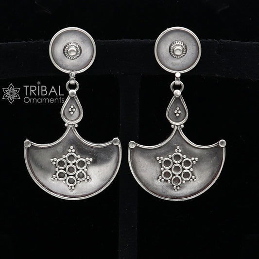 925 Sterling silver handmade traditional cultural design drop dangler fancy earrings, best party functional Navratri jewelry s1238 - TRIBAL ORNAMENTS