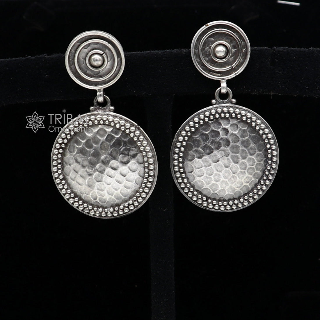 Exclusive stylish 925 Sterling silver traditional cultural design drop dangler fancy earrings, best party functional Navratri jewelry s1239 - TRIBAL ORNAMENTS