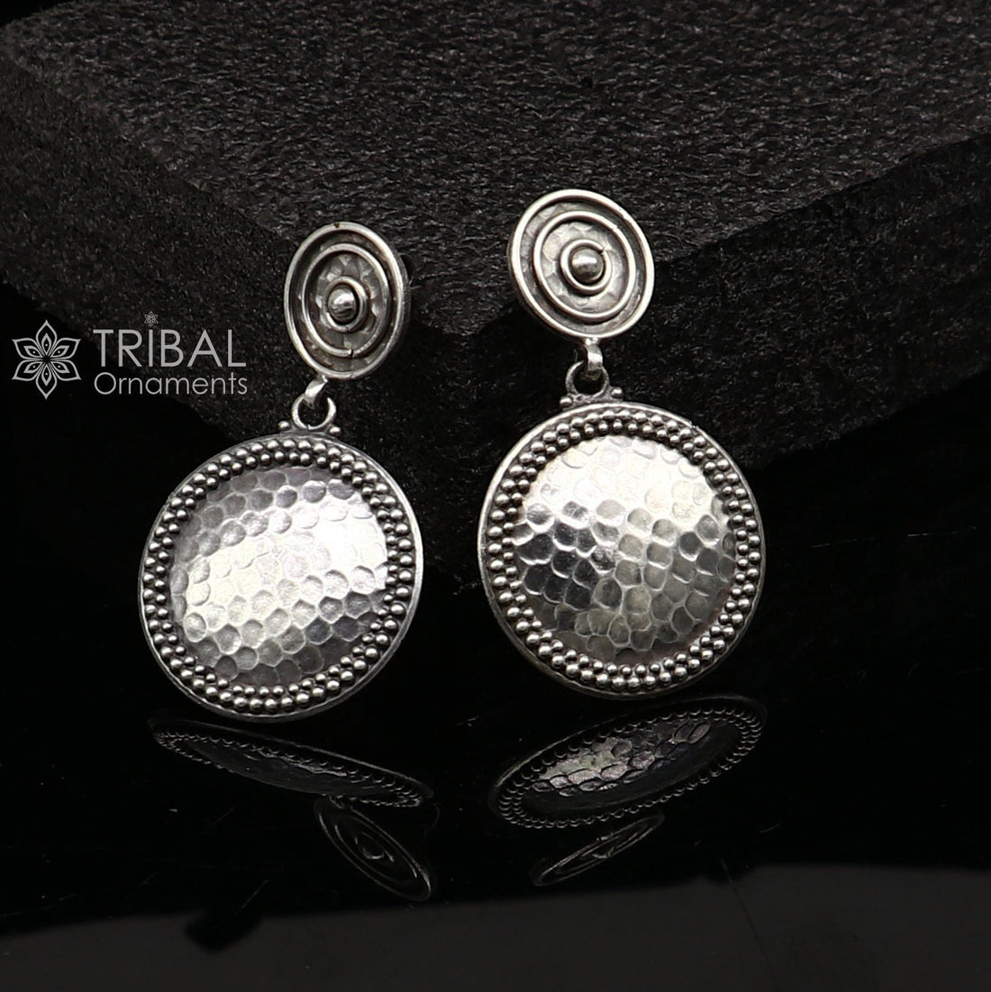 Exclusive stylish 925 Sterling silver traditional cultural design drop dangler fancy earrings, best party functional Navratri jewelry s1239 - TRIBAL ORNAMENTS