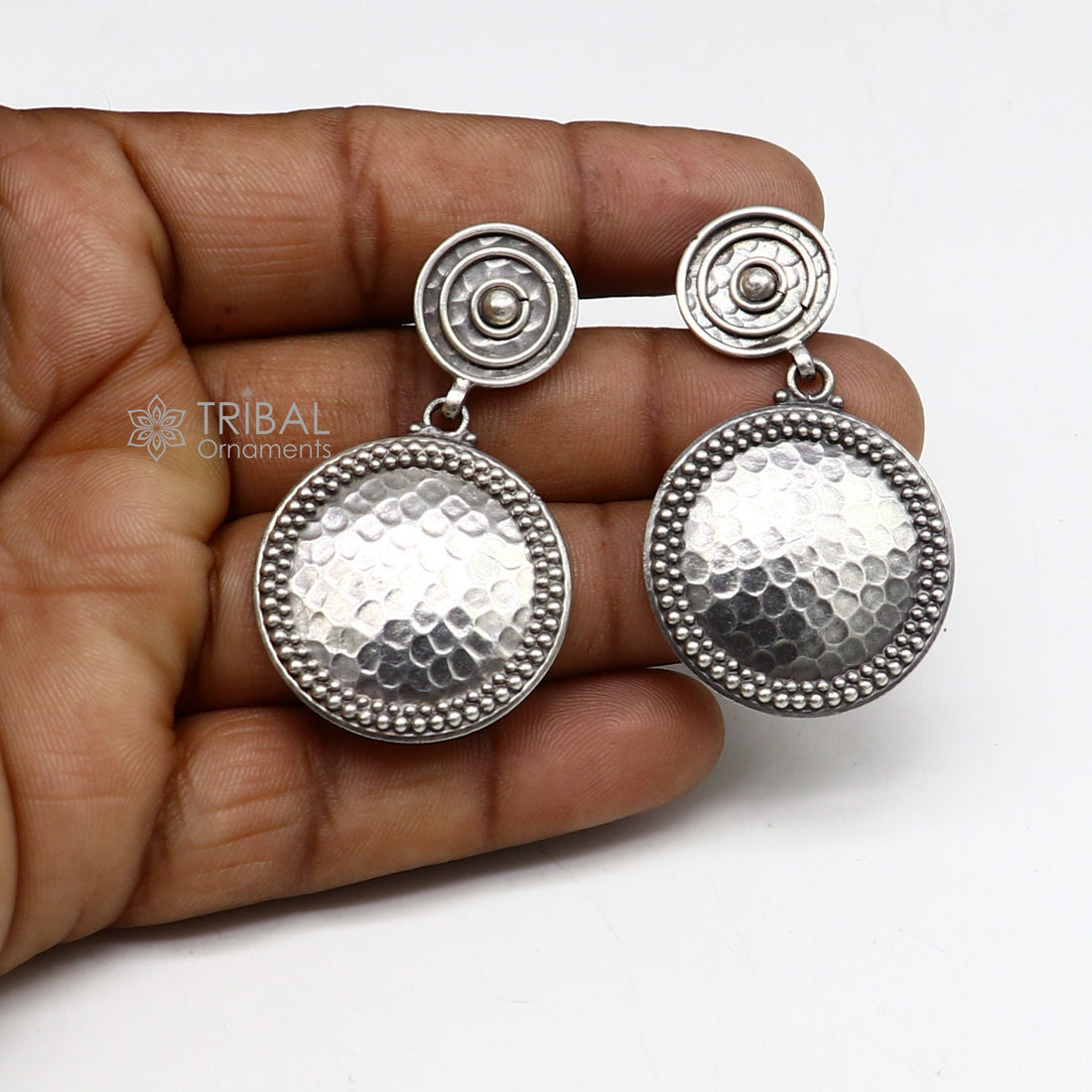 Exclusive stylish 925 Sterling silver traditional cultural design drop dangler fancy earrings, best party functional Navratri jewelry s1239 - TRIBAL ORNAMENTS